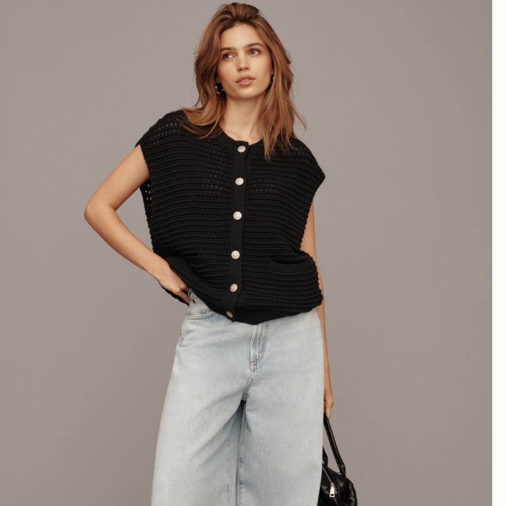 rag & bone New York Black Marlee Cotton Sweater Vest Size Medium NEW RARE - Picture 2 of 15
